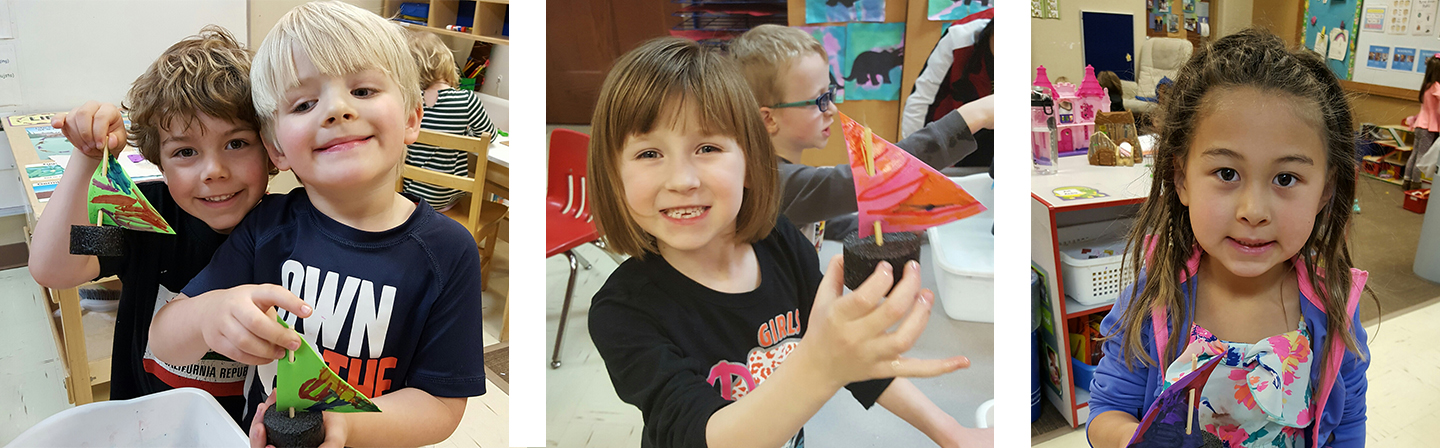 tres fotos de alumnos de Junior Explorers jugando en el aula